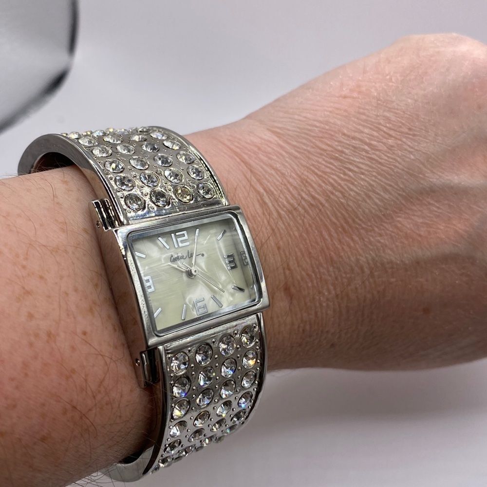 Working! Cookie Lee Jeweled Cuff Bracelet Watch